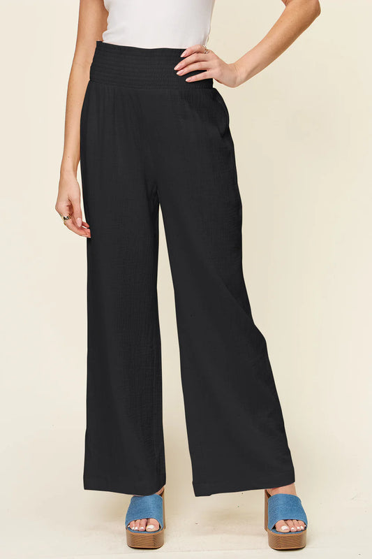 Chic Texture Smocked Waist Wide Leg Pants